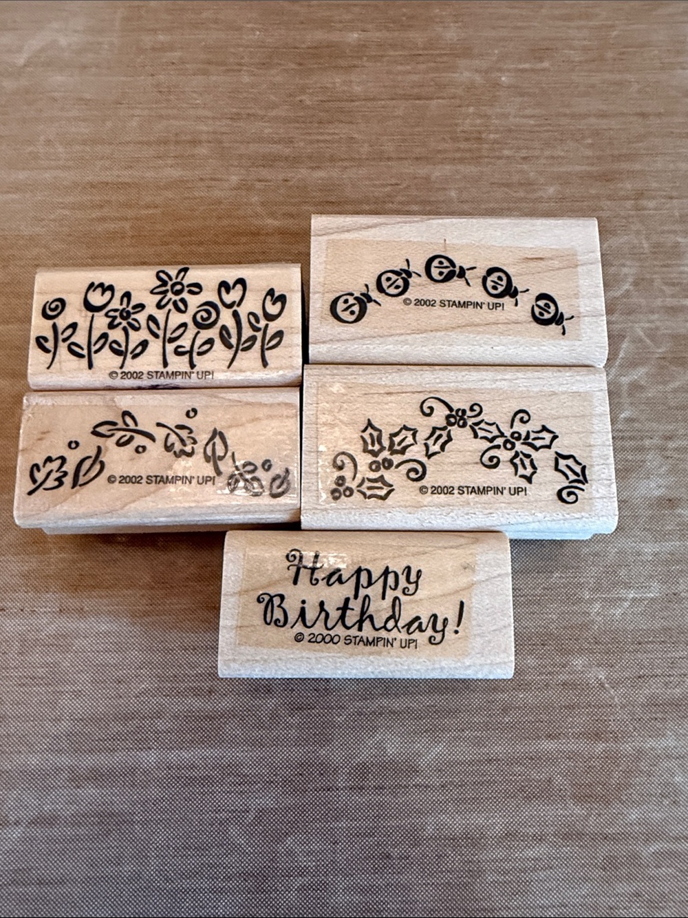 Stampin' Up! Wood Mounted Stamps: spring, summer, fall, and Christmas borders.